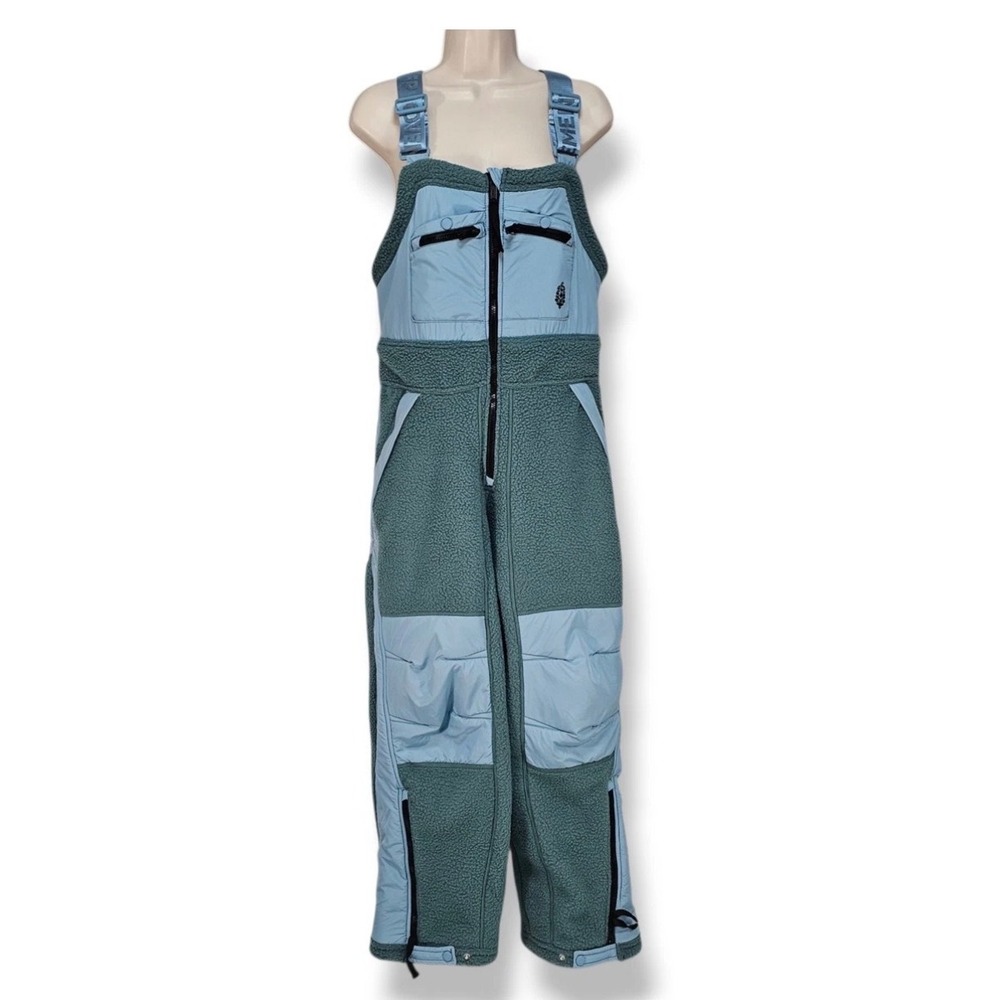 Free People Movement Hit The Slopes Salopette Midnight Jade Fleece Bib Small NEW
